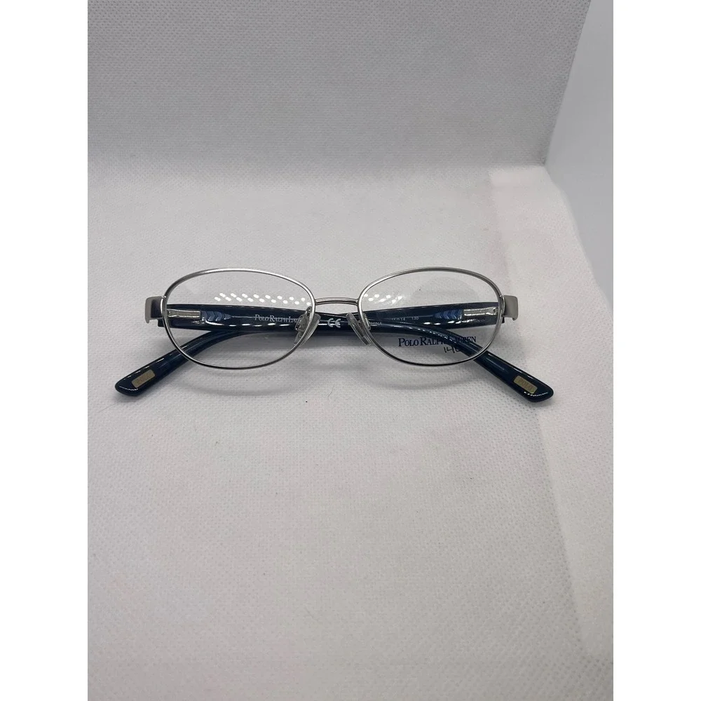 Polo Ralph Lauren 8037 3183‎ Silver Navy Blue Oval Eyeglasses Frames 45-14-130